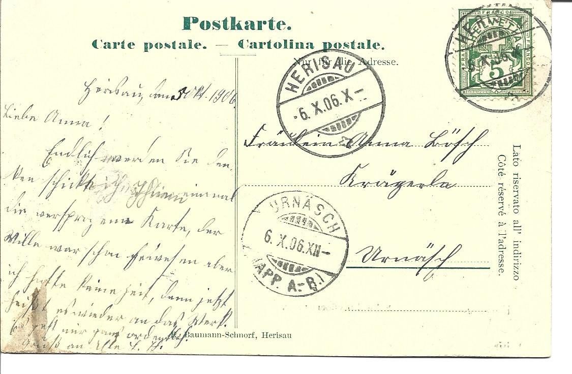 Ansichtskarten: AK  Herisau  Schwellbrunnerstrasse. – Gebraucht aus Appenzell von mai25 1