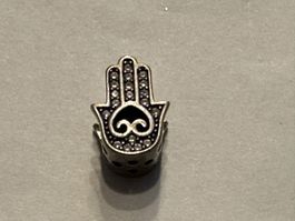 Hamsa Hand Charm Anhänger 925 Silber Zirkonia neuwertig