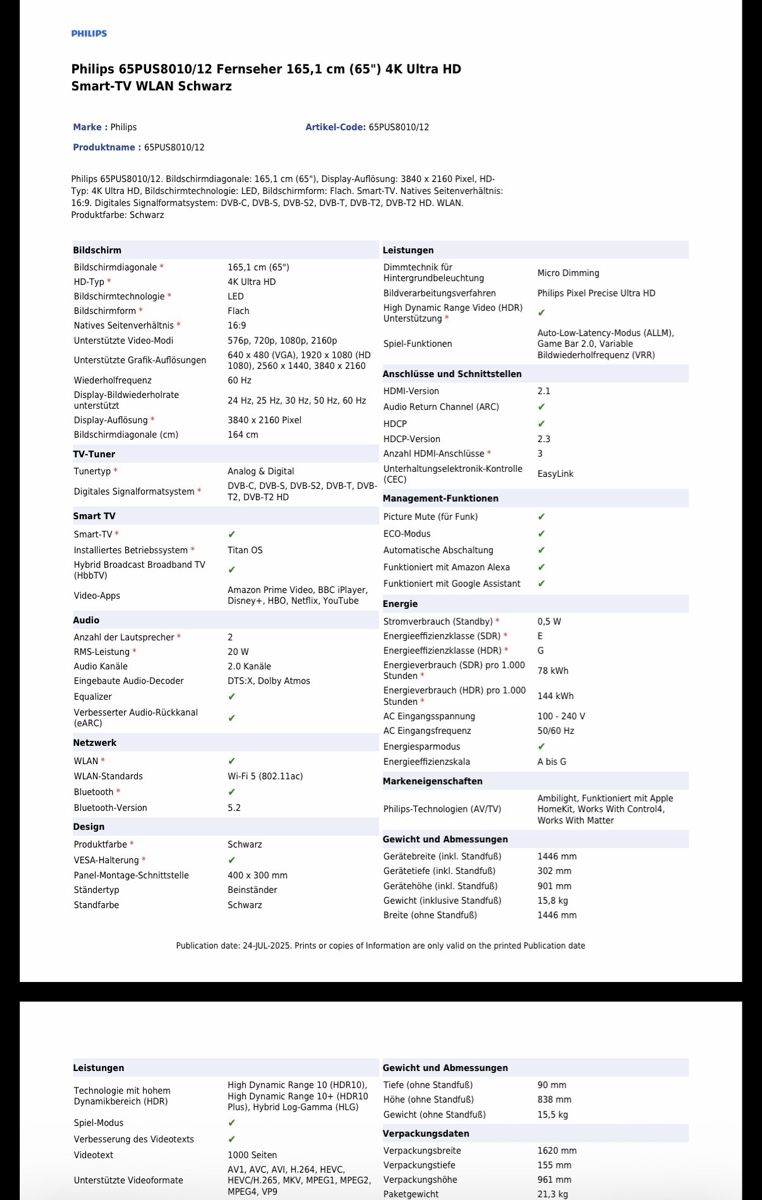 Televisori: Philips 65PUS8010/12 TV – Nuovo (secondo la descrizione) da Kloten venduto da josuar 4