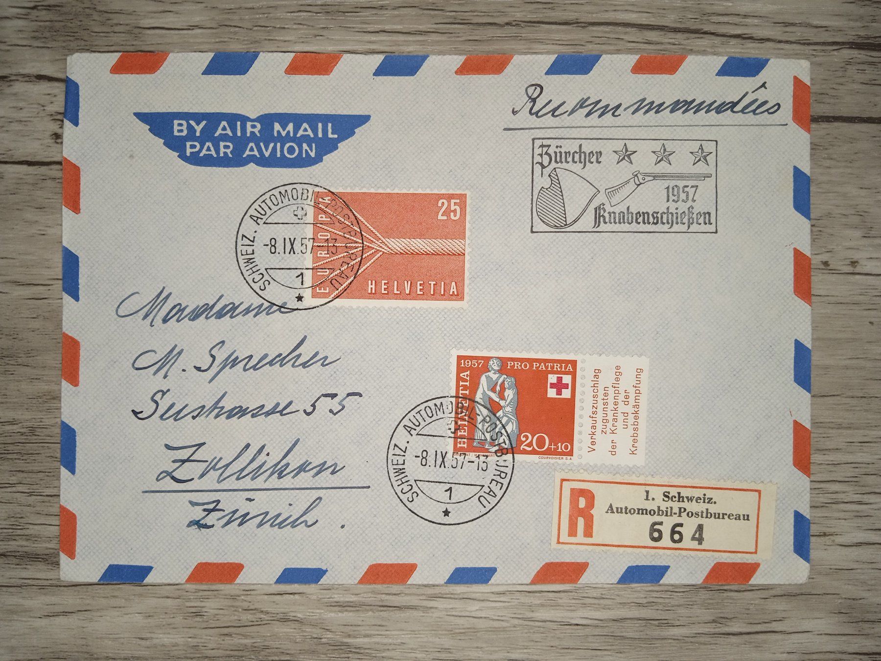 Tutti i francobolli: TR16 Enveloppe  + Timbre Suisse 1957 – Usato da Cousset venduto da Patrick_Collections