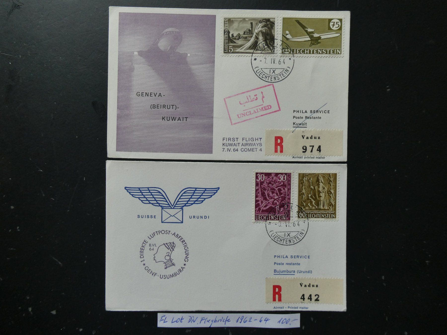 Tutti i francobolli: FL 1962-1964 Lot diverse Flugbriefe – Usato da Lausen venduto da Herbamare01 1