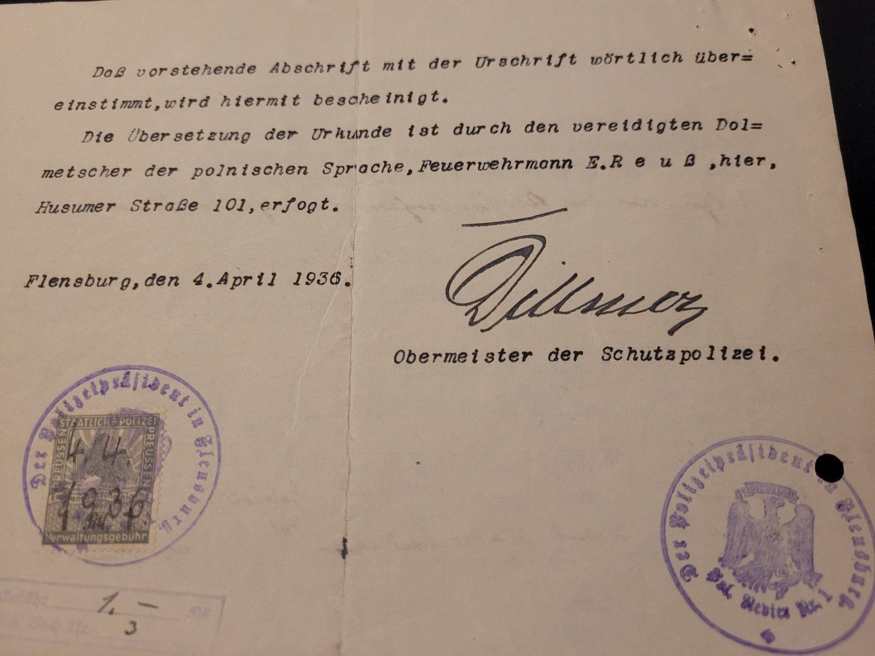 Armi bianche: Deutsches Reich, Dokument 1936 – Usato da Kriens venduto da KTP 3
