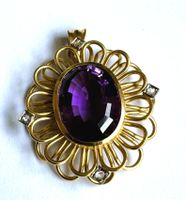 Goldanhänger 750 Amethyst Diamant Blumenmuster Vintage