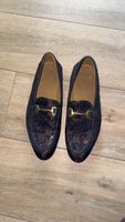 Men’s Blue Pattern Loafers with Gold Buckle