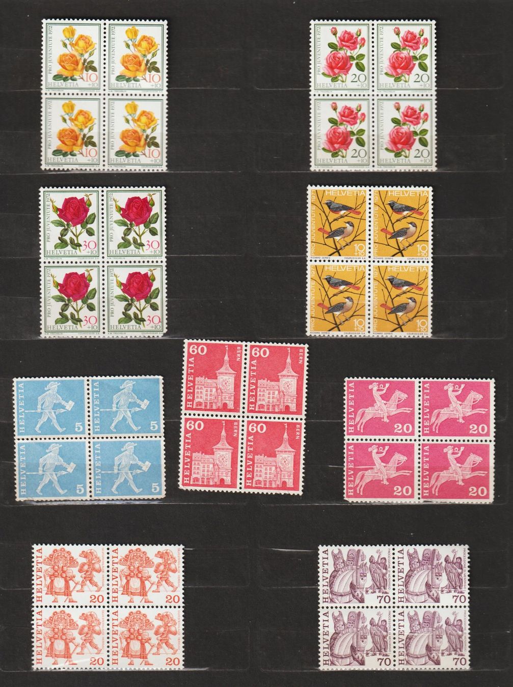 Alle Briefmarken: BRIEFMARKENSAMMLUNG, 9 x 4er Blöcke, postfrisch – Neu (gemäss Beschreibung) aus Zürich von Vinyl