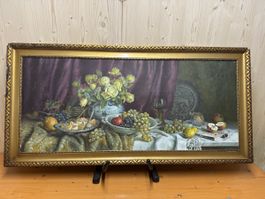 Ölgemälde Stilleben mit Früchten, signiert Carl Halvor, Top