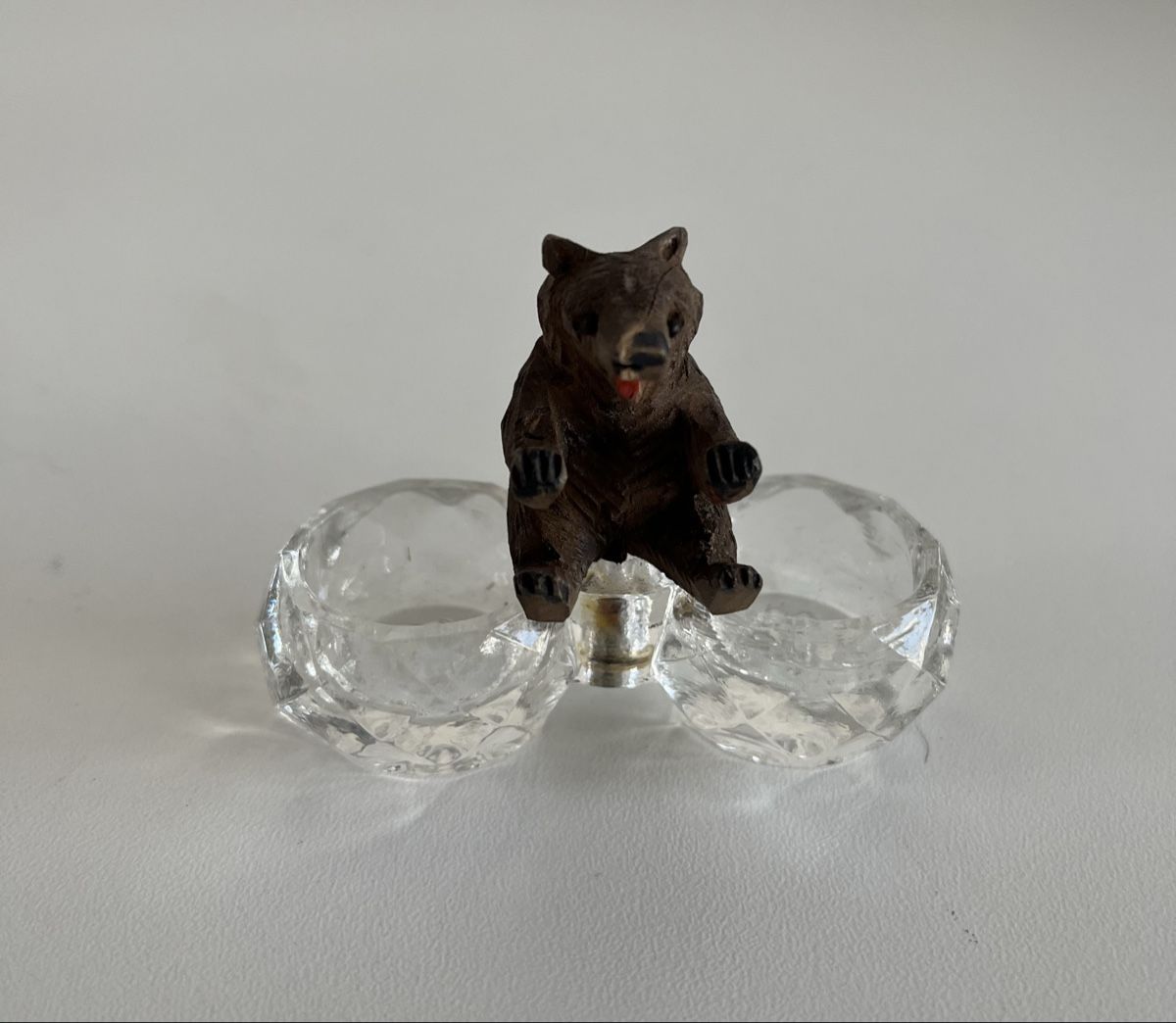 Statuette: Salz und Pfeffer Glastöpfchen mit Holzbär – Usato da Wetzikon ZH venduto da seli03 1