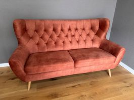 Sofa Récamiere Rostrot Samtig Geknöpft Neuer Zustand