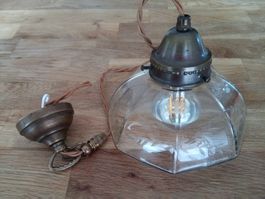 Hängeleuchte, alte Kupfer Aufhängung, geschliffenes Glas