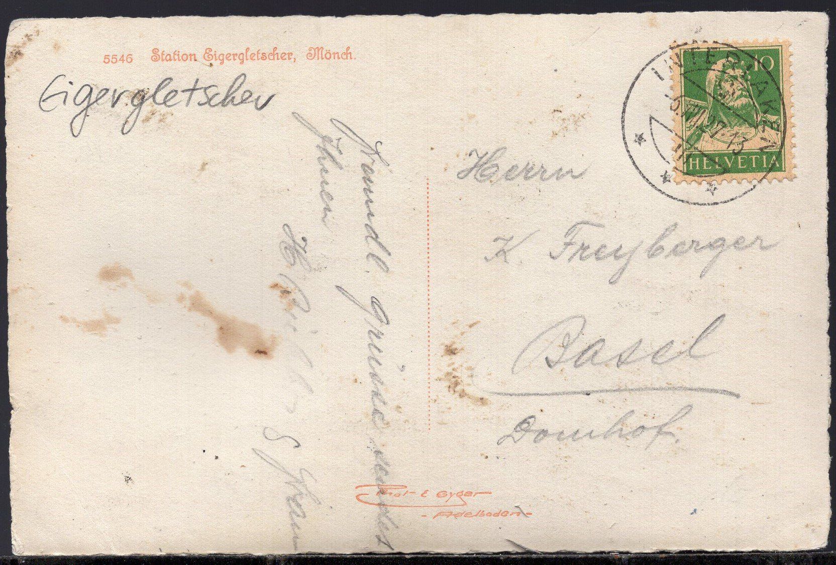 Cartoline postali: Station  Eigergletscher  Mönch   1927 – Usato da Aarau venduto da kufi44 2