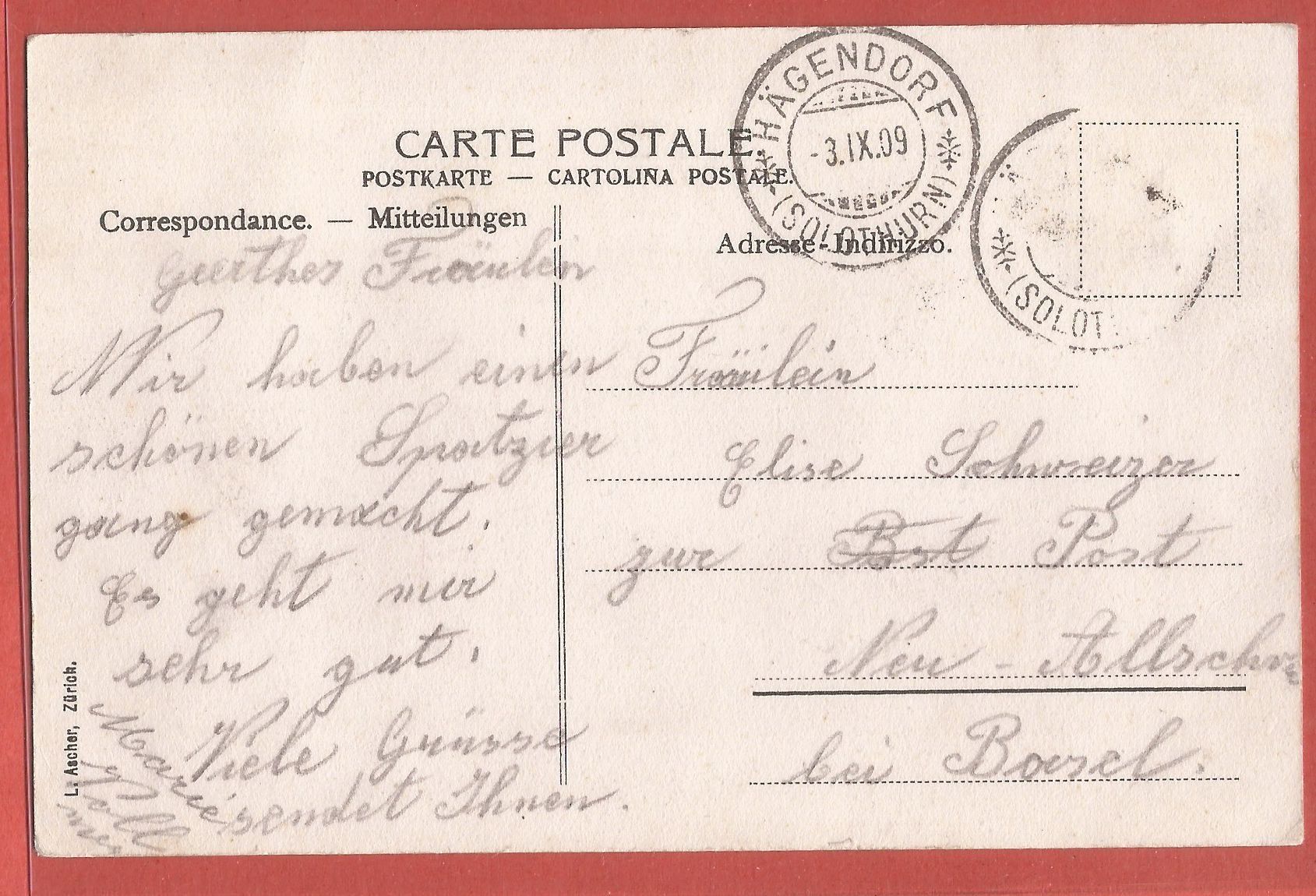 Cartoline postali: Hägendorf - Restaurant Allerheiligen - 1909 – Usato da Fislisbach venduto da Porano 1