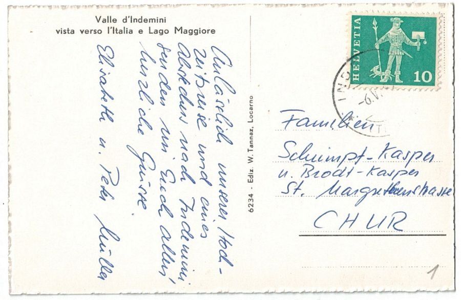 Ansichtskarten: Valle d'Indemini, circolata 1969 – Gebraucht aus Frauenfeld von POML 1