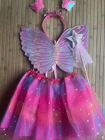 Süsse Fee-Kostüm Flügel Kleid Zauberstab 3-4jährige