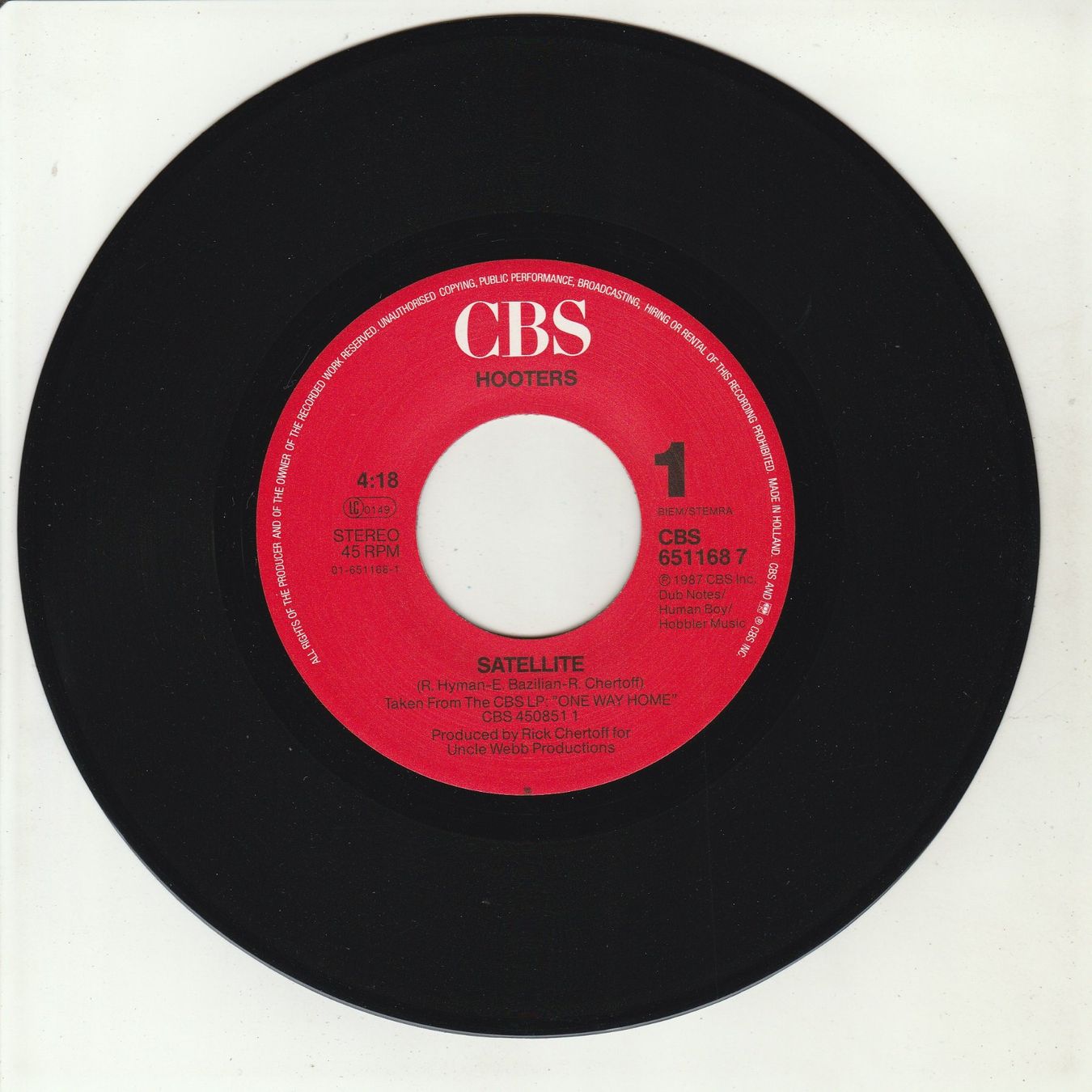 Schallplatten: Hooters - Satellite 7" Vinyl 1987 – Gebraucht aus Tübach von JamesStone 2