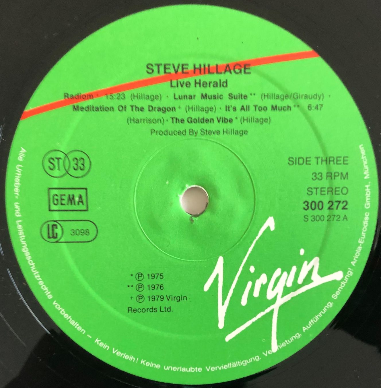 Dischi in vinile: STEVE HILLAGE - LIVE HERALD – Usato da Poliez-Pittet venduto da Newtown-Records 3
