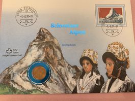 Münzbrief Schweizer Alpen - Matterhorn 1 Rappen 1986