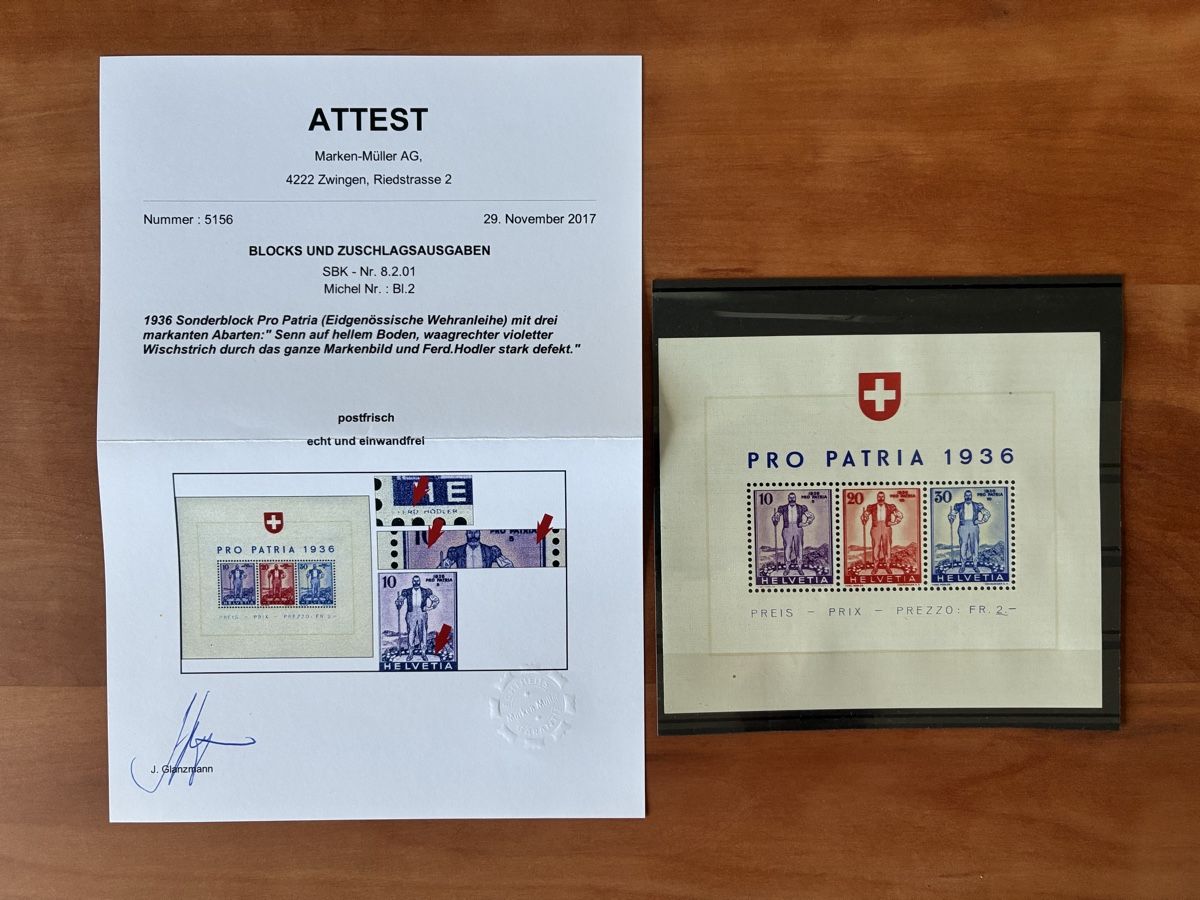 Tutti i francobolli: Abart 1936 Sonderblock Pro Patria – Nuovo (secondo la descrizione) da Basel venduto da luginbhl1431 1