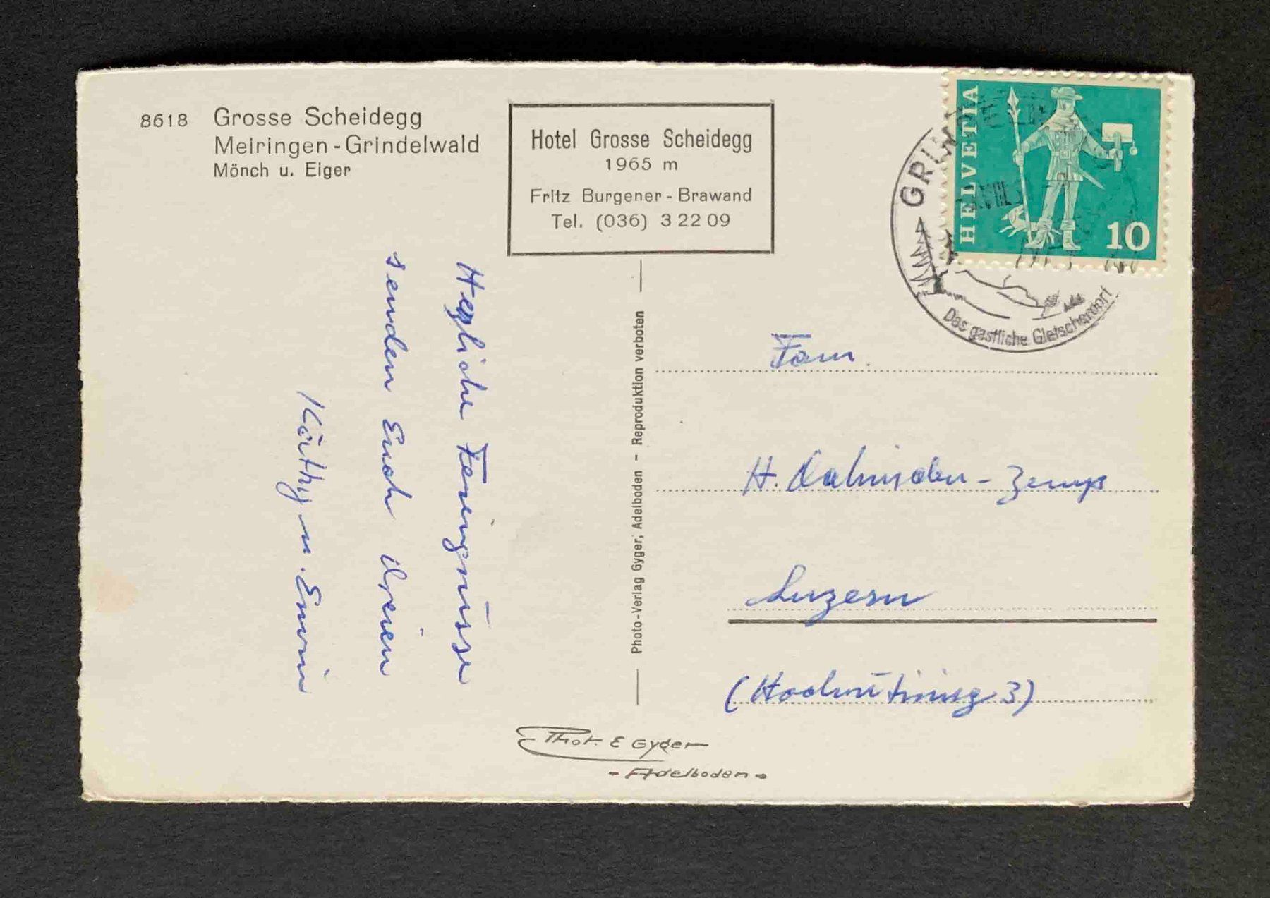 Cartoline postali: AK Grosse Scheidegg Meiringen Grindelwald Mönch Eiger – Usato da Goldau venduto da artelier1 1