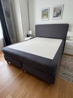 IKEA Bett 160 × 200 cm mit grauem Stoffbezug