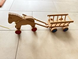 Pferdegespann mit Heuwagen aus Holz