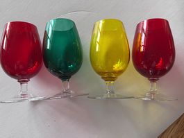 Vintage: Schnapsgläser, farbig, aus den 60ern, Set à 4 Stück