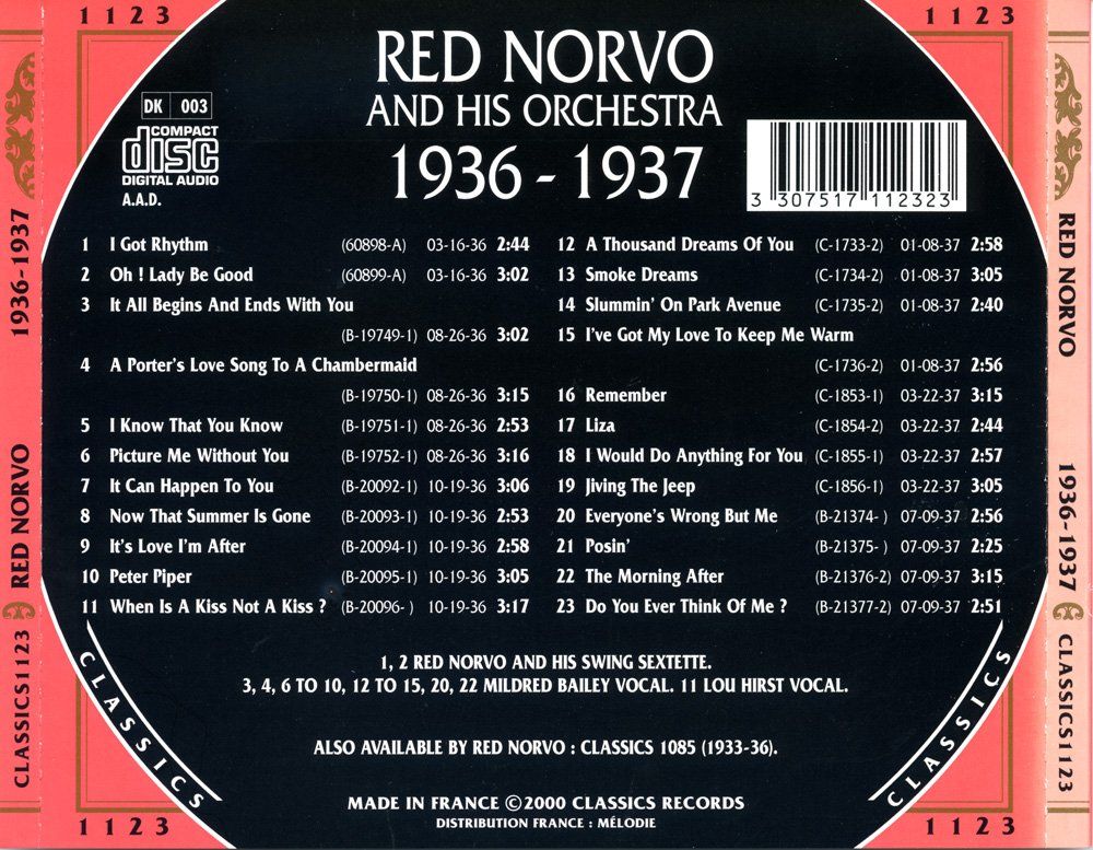CD: Jazz-CD: Red Norvo 1936 - 1937  (Classics) – Usato da Hochfelden venduto da mue_lhm9 3
