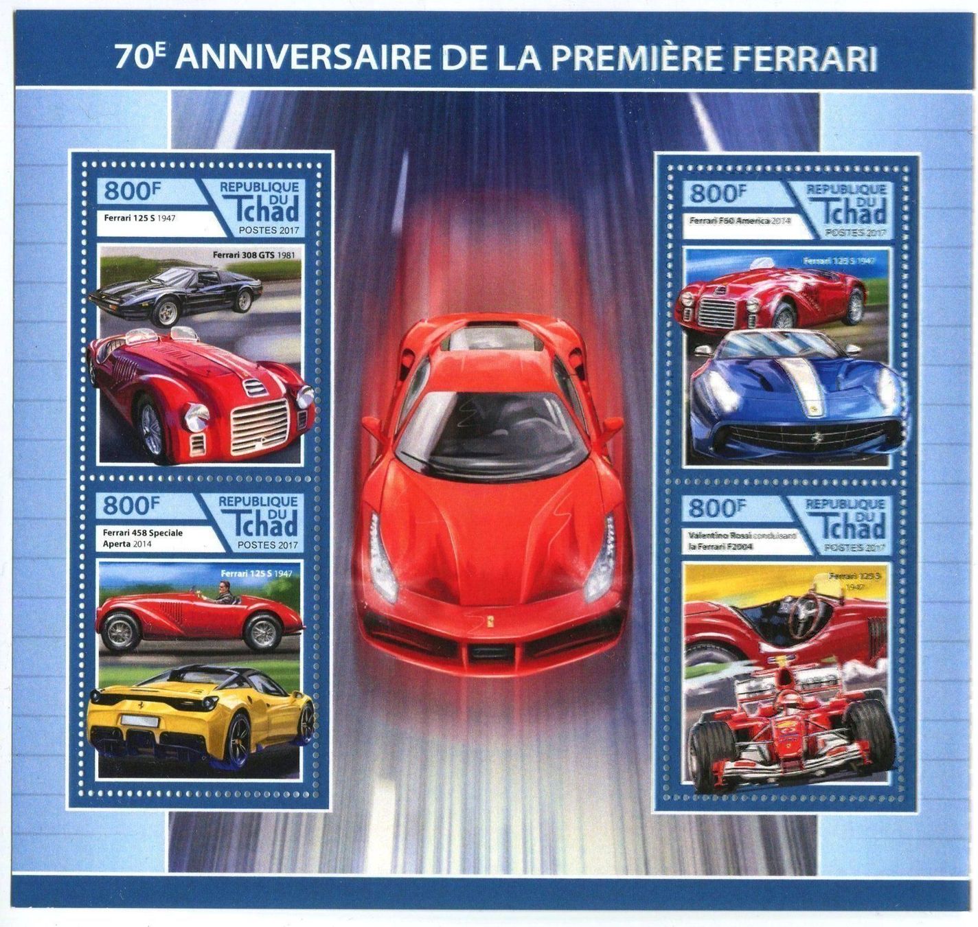 Tous les timbres: Block "Ferrari". Tschad. – Neuf avec emballage d'origine à Basel par Butsch5