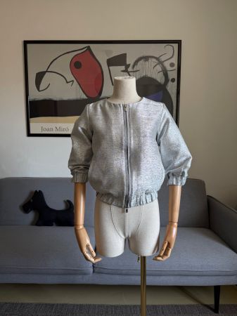 Mezzatorre - Giacca Bomber senza collo in lurex, XS (IT 38)