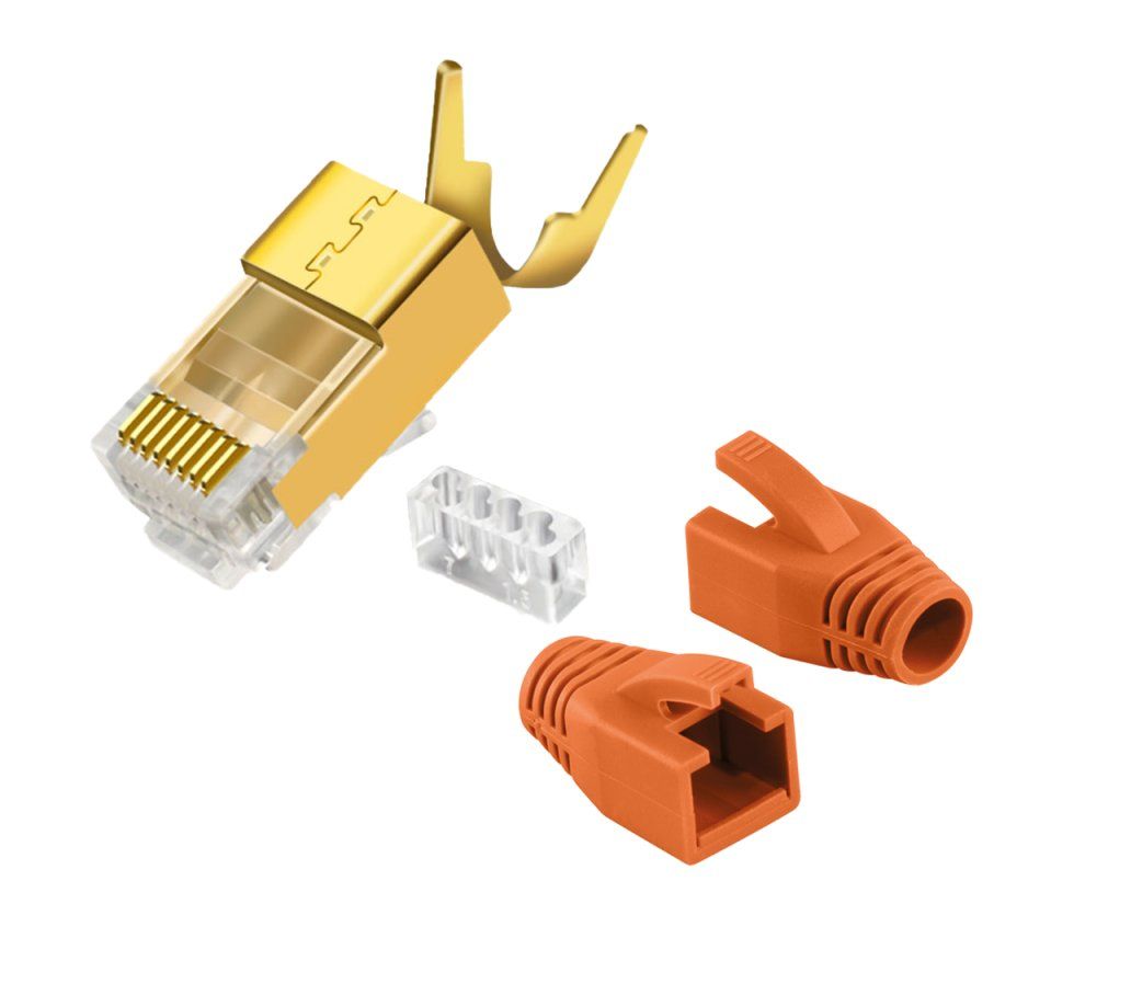 Spine: 100x RJ45 Stecker vergoldet orange – Nuovo e nell'imballaggio originale da Perlen venduto da shelbycobra