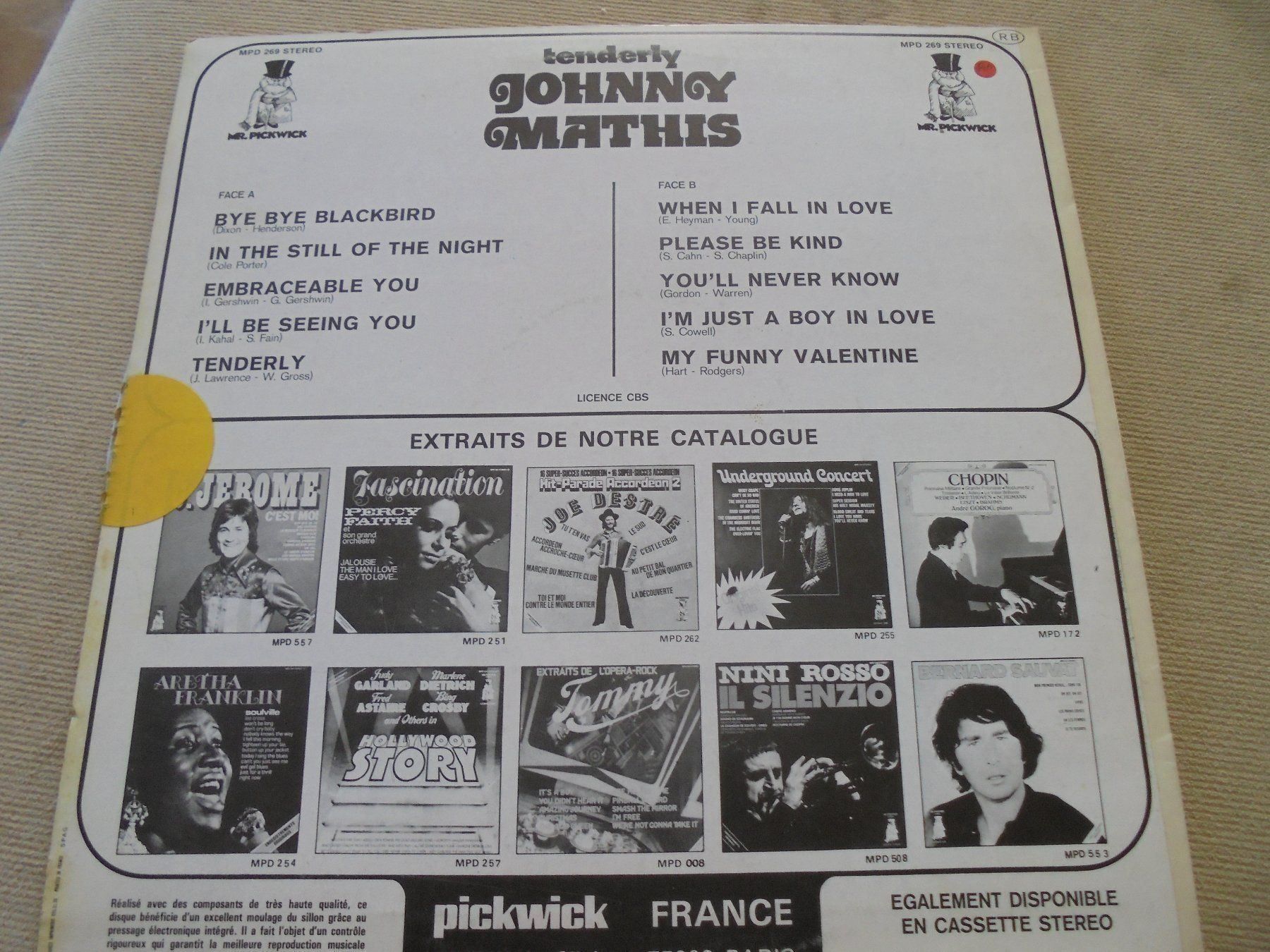Dischi in vinile: Johnny MATHIS " Tenderly " LP Frankreich – Usato da Crissier venduto da Promopost 1