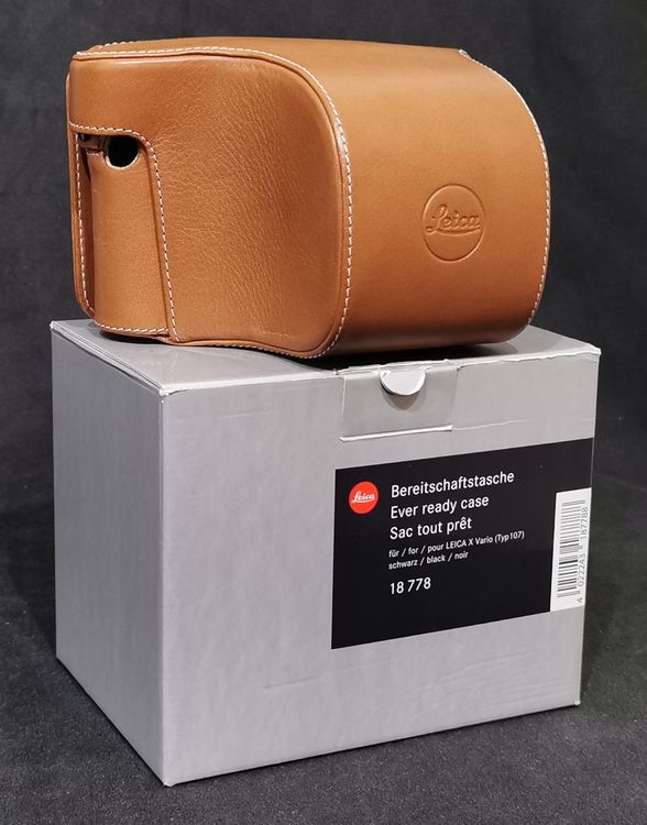 Halbkameratasche Für Leica M11 – Echtes Leder, Schwarz Mit Weißen Nähten