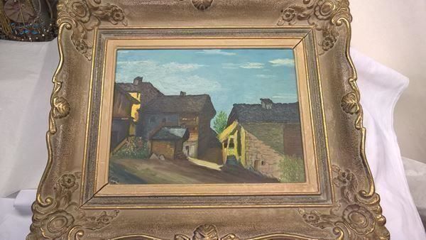 Gemälde: Gemälde Dorf, von E. Hitz, 1947 – Gebraucht aus Rheinfelden von Cleopatra2000