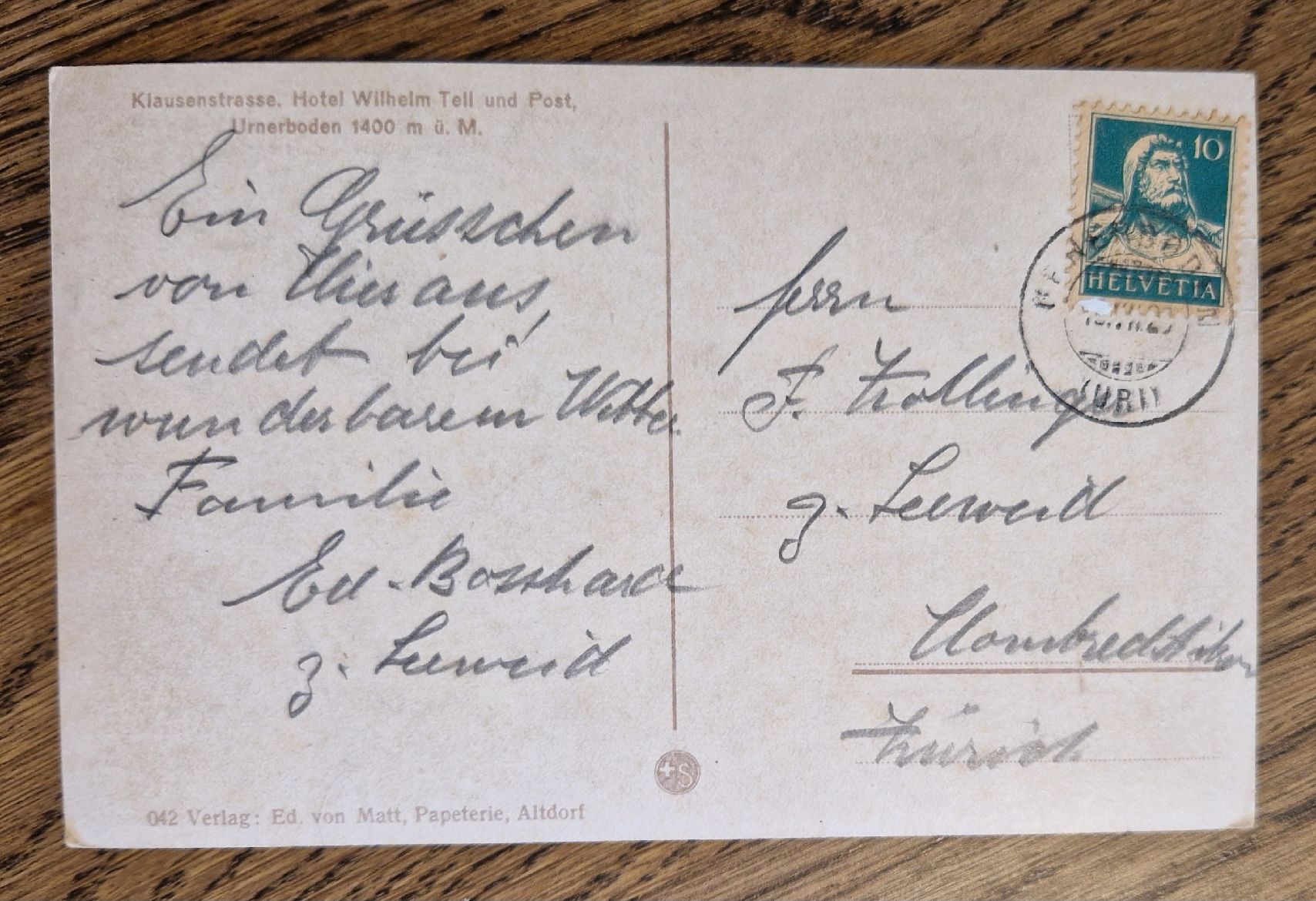 Cartoline postali: Klausen, Hotel Tell und Post, Oldtimer 1923 – Usato da Ebikon venduto da Donar50 1