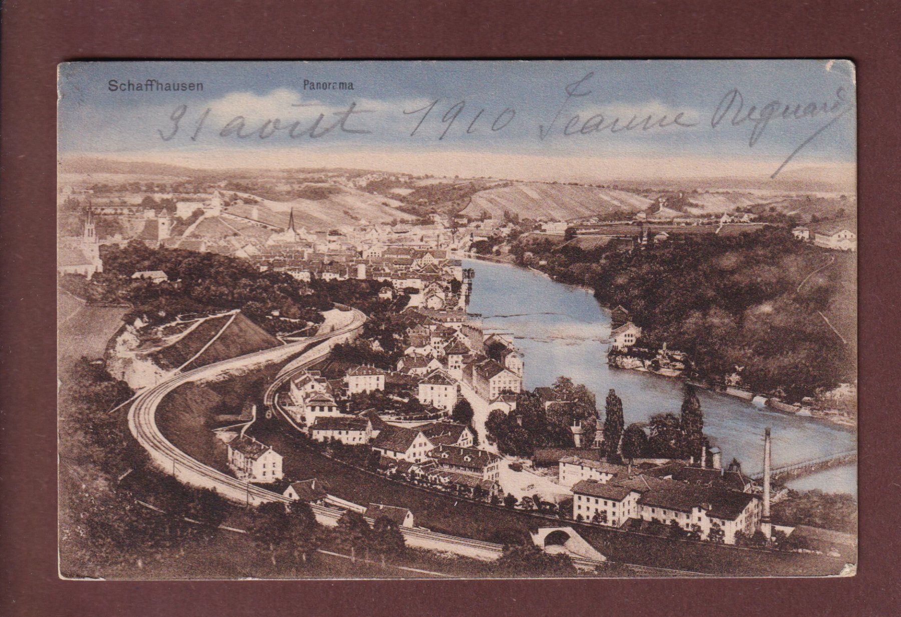 Cartoline postali: SCHAFFHAUSEN - Panorama - 1910 – Usato da Pully venduto da nicecards-shop