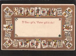 Prägekarte Thema Jassen , gel. 1908