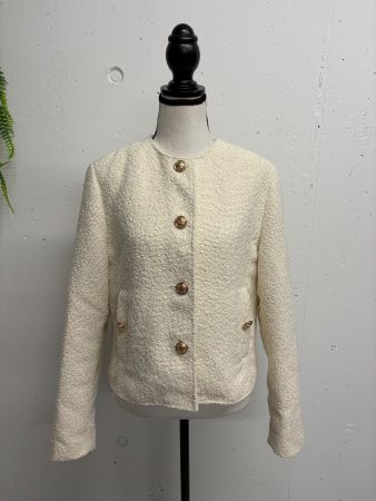 Zara Boucle Blazer Gr. M creme weiss Tweed