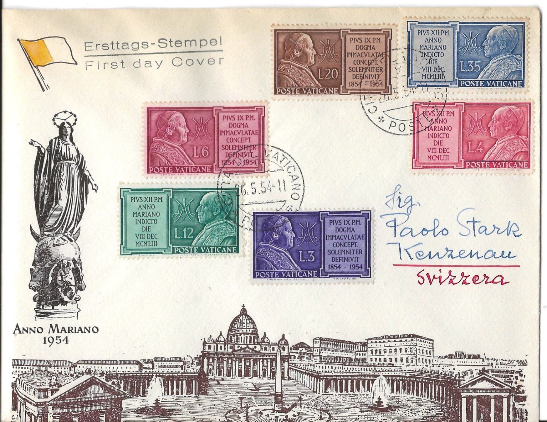 Tous les timbres: Vatikan, FDC 1954, Päpste – D'occasion à Frauenfeld par Merk52