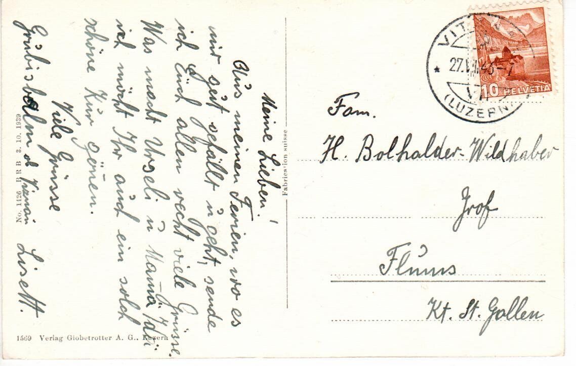 Cartoline postali: Kurhaus Grubisbalm am Rigi 1946 – Usato da Wolhusen venduto da Curver9 1