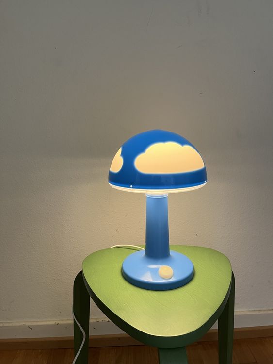 Suspension Plafonnier Vintage IKEA Skojig Demi-sphère Motif Nuages Bleue, 36 Cm