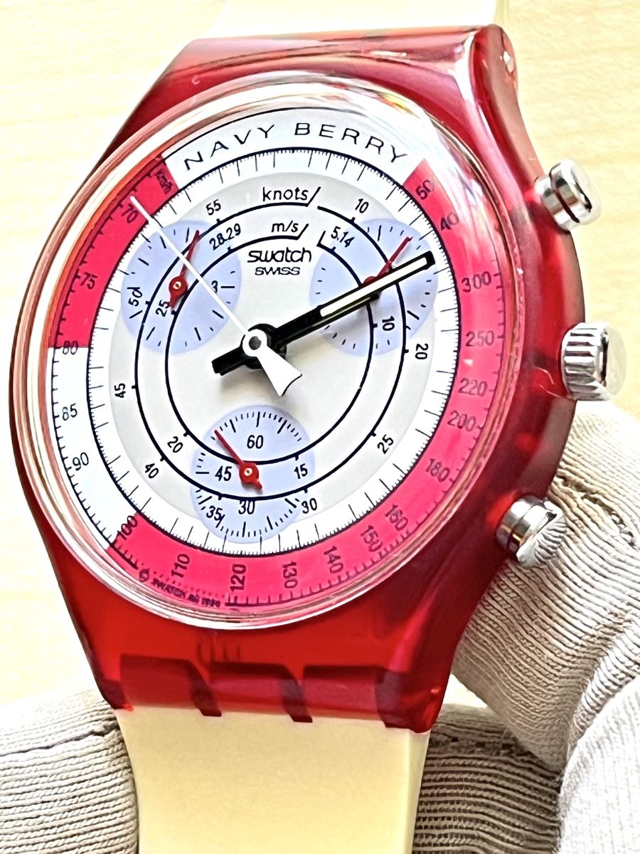 Swatch Orologi: Swatch Navy Berry Uhr mit Chronograph rotes Gehäuse  – Usato da Grenchen venduto da chththl 3