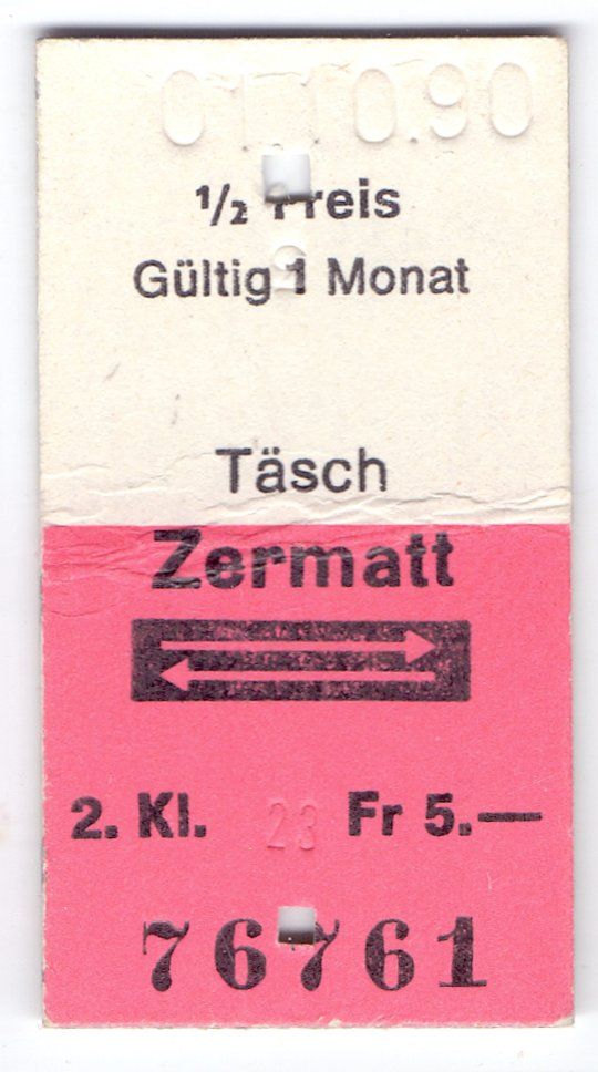 Biglietti: Billette Täsch - Zermatt – Usato da Langenthal venduto da Sammlungs_aus