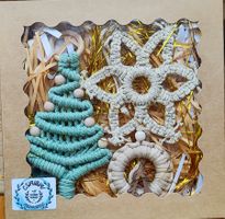 Handgemachte Makramee Weihnachtsdeko Set, Baum, Stern, Kranz