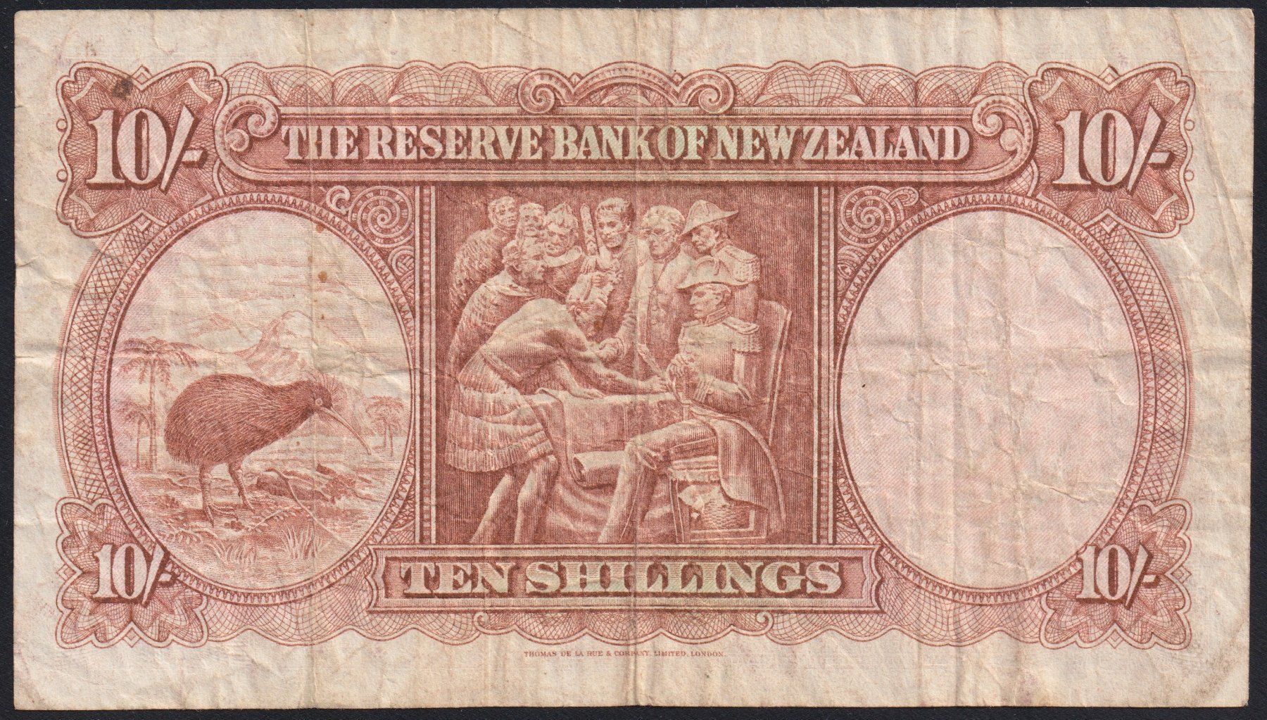 Banconote: Neuseeland 10 Shillings 1960 – Usato da Brugg AG venduto da banknoten_muesli 1