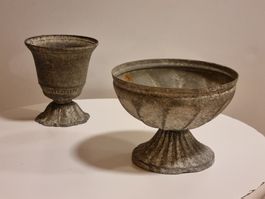 2 Deko Pflanzgefässe Metall Antik Stil Shabby
