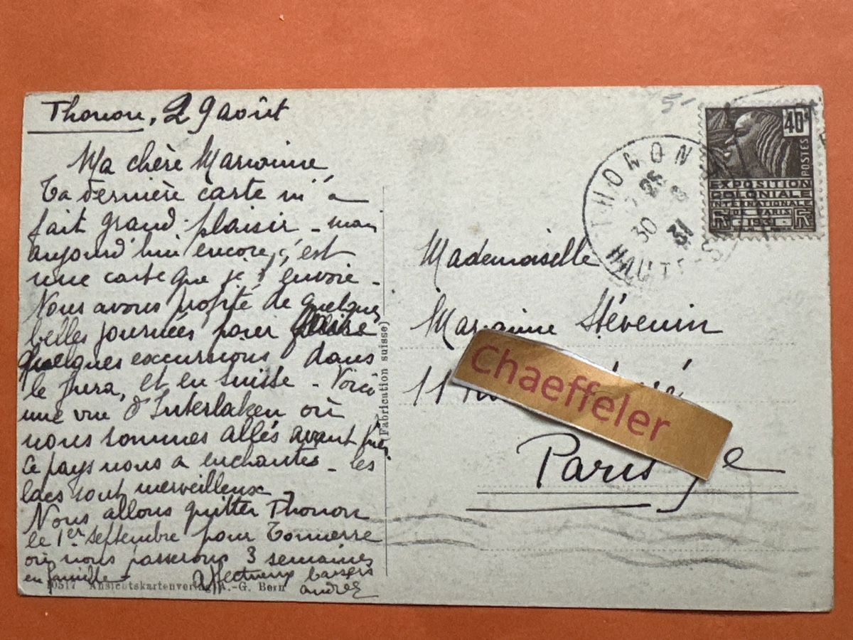 Cartes postales: 1931 Interlaken  – D'occasion à Zürich par Chaeffeler 1