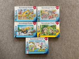 5 Ravensburger Kinderpuzzles 2x24 Teile ,