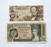 Banknoten 20 Schilling 1967 + 100 Schilling 1969