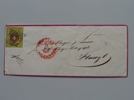 1853, Rayon-ZIERBRIEF: T.1 E-RU von St.GALLEN +roter RAND.