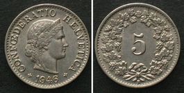 Schweiz EIDGENOSSENSCHAFT 5 Rappen 1946 Ku-Ni ERHALTUNG! unz