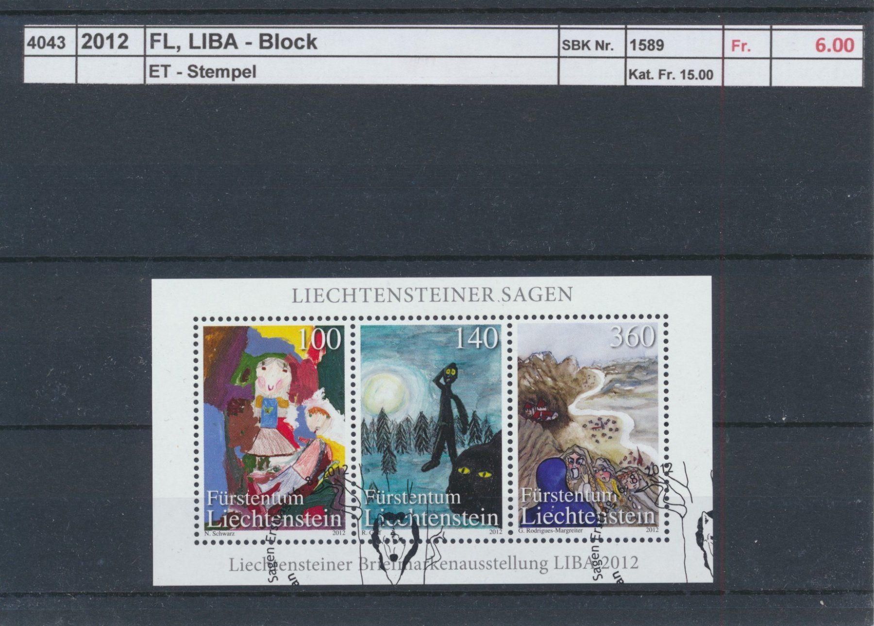 Tutti i francobolli: 2012 FL, "LIBA" - Block, ET - Stempel – Usato da Winterthur venduto da Zupogeru